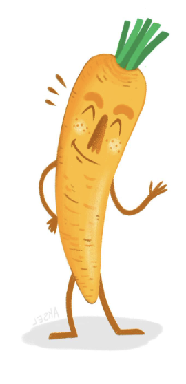 Cerouna, mascotte en forme de carotte qui représente les bénévoles de Ma P'tite Echoppe.