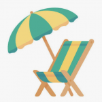 Transat et parasol assortis à rayures vertes et jaunes figurant une pause estivale.